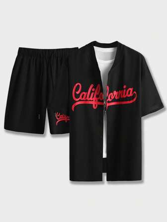 Prep للشباب حرف ياقة بيسبول قميص مع شورتات برباط