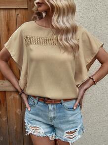 SHEIN LUNE Blusa unicolor de manga murciélago - Caqui - Ver 1