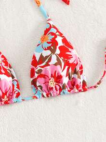 SHEIN Swim 印花吊脖三角杯比基尼上衣 - 白色 - 查看 4