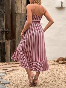 SHEIN 休閒腰帶 荷葉邊 交叉條紋孕婦連身裙 - 彩色 - 查看 2