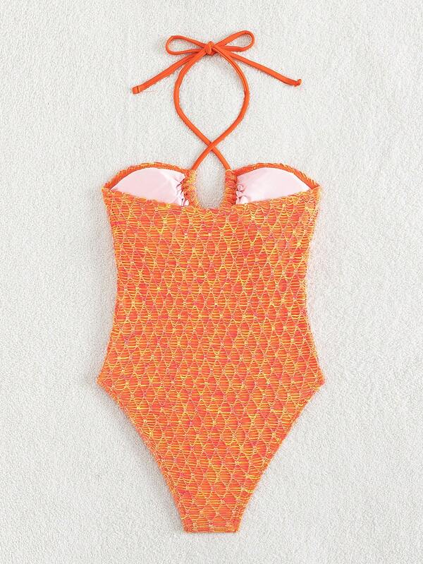 Textured Cut Out Halter One Piece Swimsuit SHEIN USA