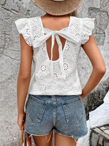 SHEIN LUNE 網眼刺繡荷葉邊襯衫 - 白色 - 查看 1