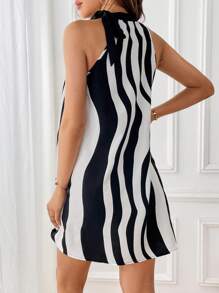 SHEIN Privé Đầm Buộc lại Sọc Giải trí - Đen và trắng - Xem 2