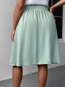 SHEIN LUNE 大碼紙袋腰前打結假鈕扣半身裙 - 薄荷綠 - 查看 2