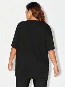 Eduely Talla grande Camiseta de hombros caídos estampado de cráneo - Negro - Ver 4