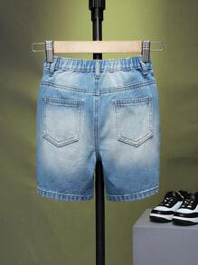 小男童破洞抽鬚漂白水洗牛仔短褲 - 淺色水洗藍 - 查看 2