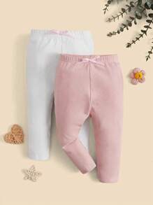 SHEIN Baby 2pcs Bow Front Trousers - Multicolor - View 1
