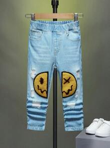 Toddler Boys Expression Print Ripped Frayed Bleach Wash Jeans - Light Wash - View 1