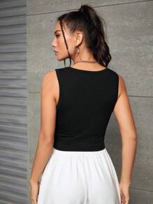 Sasha Lend Top tank crop con estampado de dibujo - Negro - Ver 4