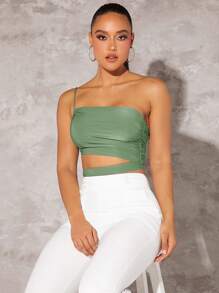 SHEIN BAE 單肩鏤空側收褶短款上衣 - 薄荷綠 - 查看 5