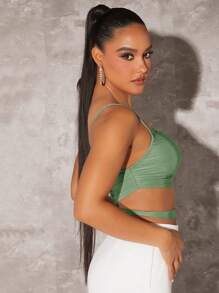 SHEIN BAE 單肩鏤空側收褶短款上衣 - 薄荷綠 - 查看 7