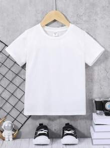 SHEIN 幼兒男童街頭風格休閒舒適簡約實用百搭酷炫冒險宇航員和字母印花背面設計T恤 - 白色 - 查看 2
