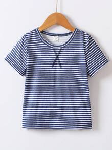 Toddler Boys Striped Print Tee - Blue and White - View 1