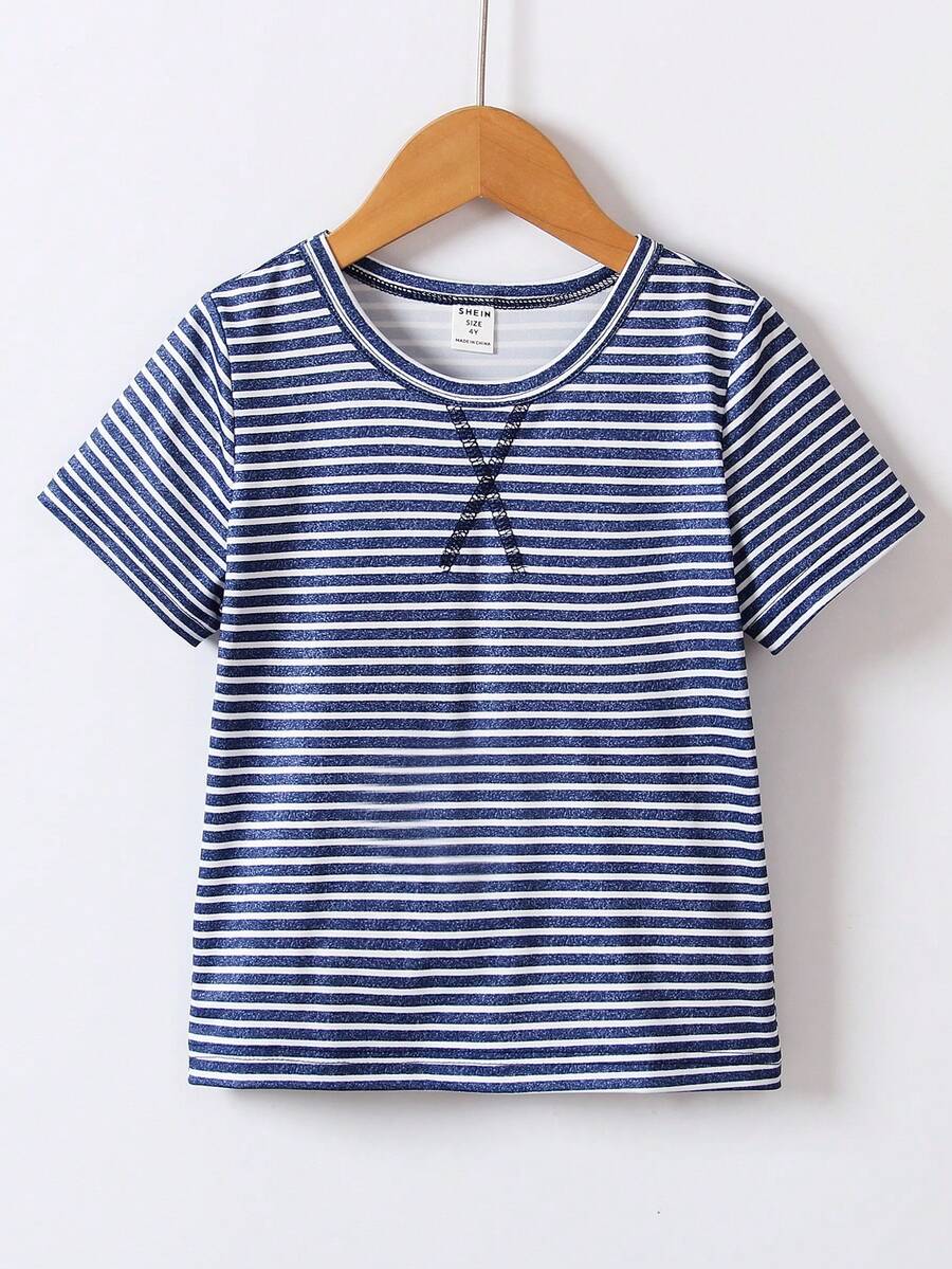 Toddler Boys Striped Print Tee - Blue and White - View 1