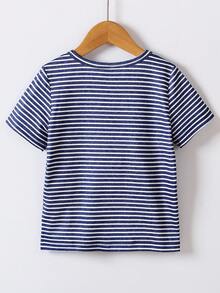 Toddler Boys Striped Print Tee - Blue and White - View 2