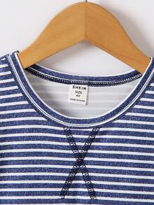 Toddler Boys Striped Print Tee - Blue and White - View 3
