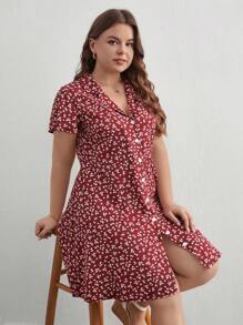 SHEIN Frenchy Đầm Plus Size Nút phía trước Họa tiết hoa Boho - Nhiều màu - Xem 1