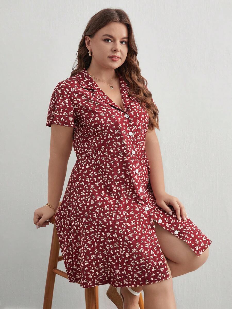 SHEIN Frenchy Đầm Plus Size Nút phía trước Họa tiết hoa Boho - Nhiều màu - Xem 1