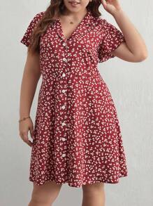 SHEIN Frenchy Đầm Plus Size Nút phía trước Họa tiết hoa Boho - Nhiều màu - Xem 4