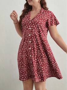 SHEIN Frenchy Đầm Plus Size Nút phía trước Họa tiết hoa Boho - Nhiều màu - Xem 7