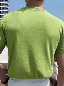 男士半排扣針織上衣 - 綠色 - 查看 2