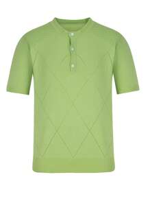 男士半排扣針織上衣 - 綠色 - 查看 4