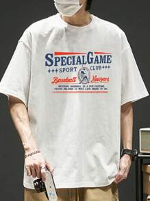 男士標語圖案落肩T恤 - 白色 - 查看 1