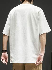 男士標語圖案落肩T恤 - 白色 - 查看 2