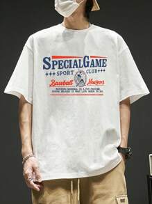 男士標語圖案落肩T恤 - 白色 - 查看 3