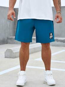 Manfinity Homme 男士椰子樹圖案腰部抽繩短褲 - 軍綠色 - 查看 5