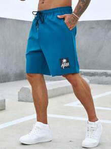 Manfinity Homme 男士椰子樹圖案腰部抽繩短褲 - 軍綠色 - 查看 6