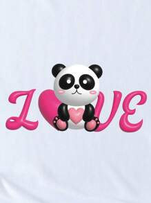 Talla grande Camiseta panda con con estampado de letra - Blanco - Ver 3