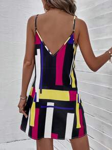 SHEIN VCAY Đầm Lộ Lưng Khối Màu Hình học Giải trí - Màu vàng - Xem 2