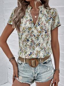 SHEIN Clasi Blusa con estampado floral de cuello notch - Albaricoque - Ver 1