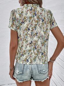 SHEIN Clasi Blusa con estampado floral de cuello notch - Albaricoque - Ver 2
