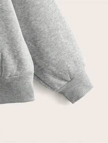 SHEIN EZwear Quần áo thể thao nữ Dây kéo Túi Hoa Slogan Giải trí - Màu Xám nhạt - Xem 3