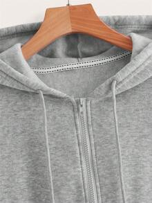 SHEIN EZwear Quần áo thể thao nữ Dây kéo Túi Hoa Slogan Giải trí - Màu Xám nhạt - Xem 5