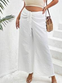 SHEIN VCAY Pantalones de pierna ancha con cordón delantero - Blanco - Ver 1
