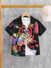 SHEIN Boys Graffiti Print Shirt Without Tee - Multicolor - View 2