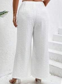 SHEIN VCAY Pantalones de pierna ancha con cordón delantero - Blanco - Ver 2