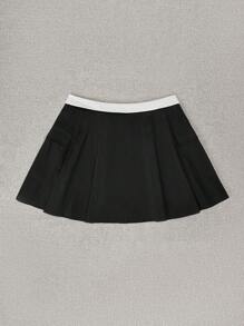 SHEIN MOD 大碼標語圖案拼接腰部折疊翻蓋口袋工裝裙 - 黑色 - 查看 2