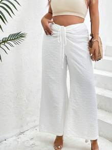 SHEIN VCAY Pantalones de pierna ancha con cordón delantero - Blanco - Ver 3