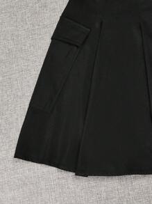 SHEIN MOD 大碼標語圖案拼接腰部折疊翻蓋口袋工裝裙 - 黑色 - 查看 4