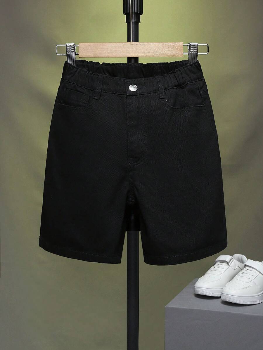 男孩斜口袋牛仔短褲 - 黑色 - 查看 1