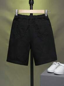 男孩斜口袋牛仔短褲 - 黑色 - 查看 2