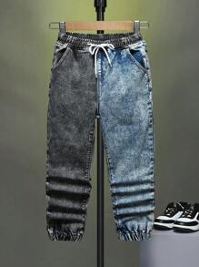 男孩雙色腰部抽繩束腳牛仔褲 - 彩色 - 查看 1