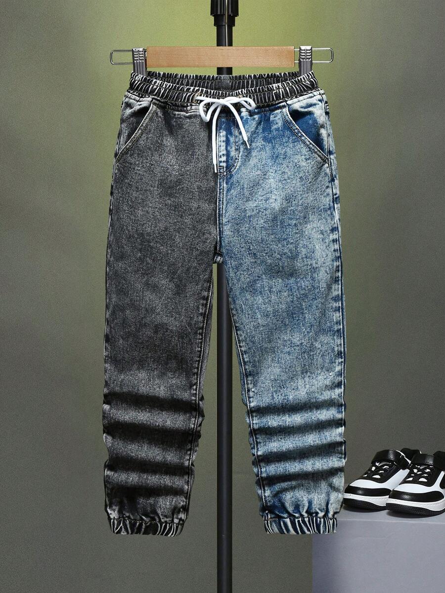 男孩雙色腰部抽繩束腳牛仔褲 - 彩色 - 查看 1