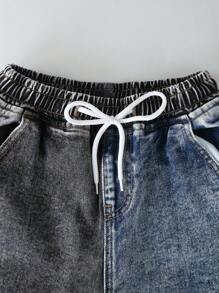 男孩雙色腰部抽繩束腳牛仔褲 - 彩色 - 查看 5