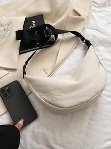 White Hobo Bag With Zipper Casual - White - View 6