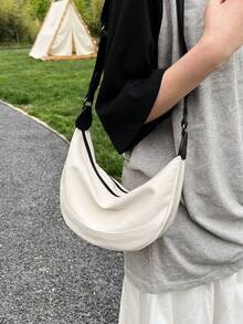 White Hobo Bag With Zipper Casual - White - View 7